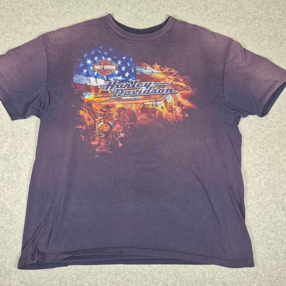 Harley Davidson Graphic T-Shirt Mens XXL Purple Faded Houston Texas Eagle Flag